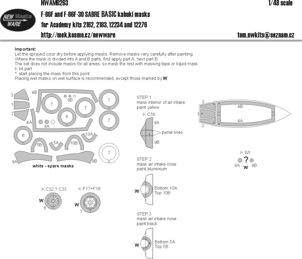 1/48 Mask F86F and F86F-30 Sabre BASIC (ACAD)