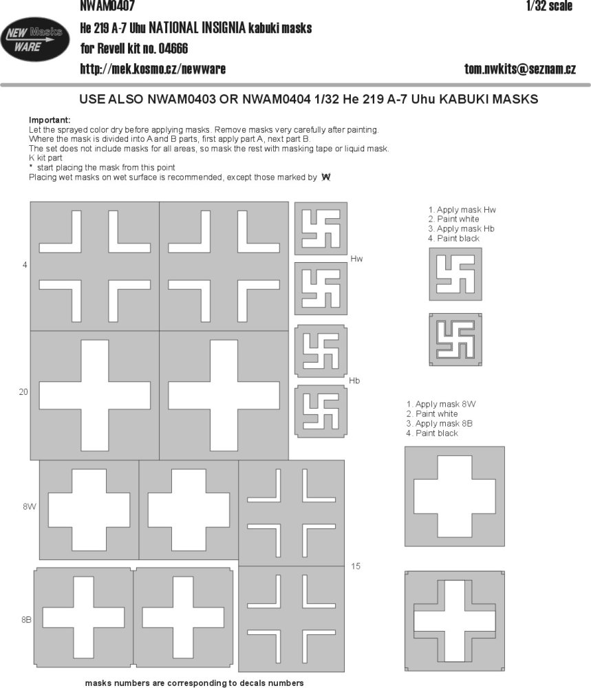 1/32 Mask He 219 A-7 UHU NAT.INSIGNIA (REV 04666)