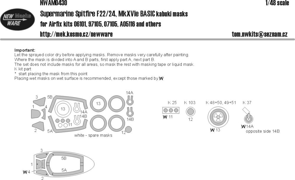 1/48 Mask S.Spitfire F22/24, Mk.XVIe BASIC (AIRF)