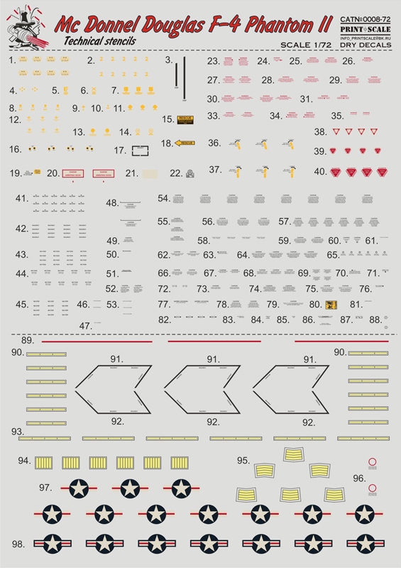 1/72 F-4 Phantom - Technical stencils (dry decals)