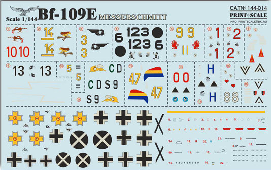 1/144 Messerschmit Bf-109 E (wet decals)