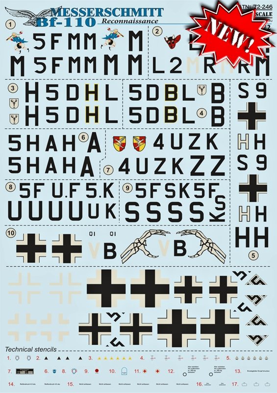 1/72 Messerschmitt Bf-110 Reconnais. (wet decals)