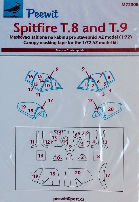 1/72 Canopy mask Spitfire T.8/T.9 (AZ MODEL)