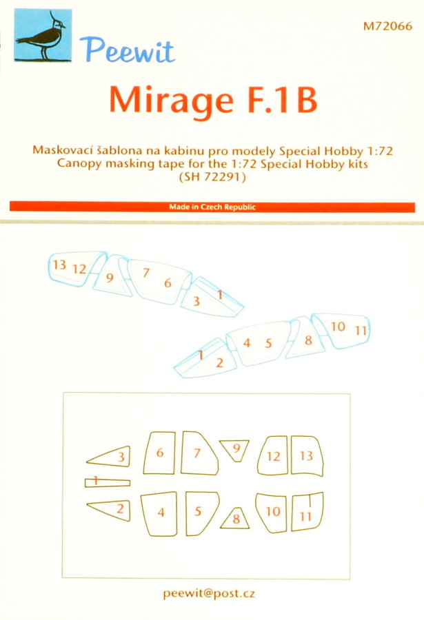 1/72 Canopy mask Mirage F.1B (SP.HOBBY)