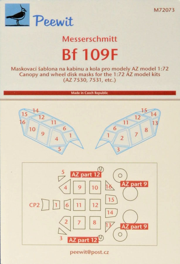 1/72 Canopy mask Bf 109F-2/4 (AZ MODEL)