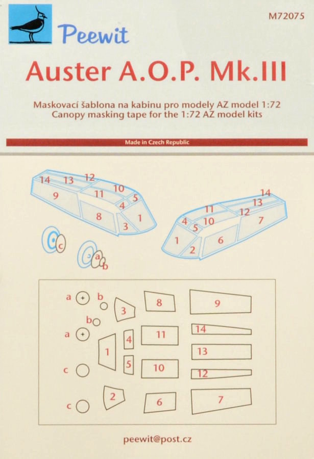 1/72 Canopy mask Auster A.O.P. Mk.III (AZ MODEL)