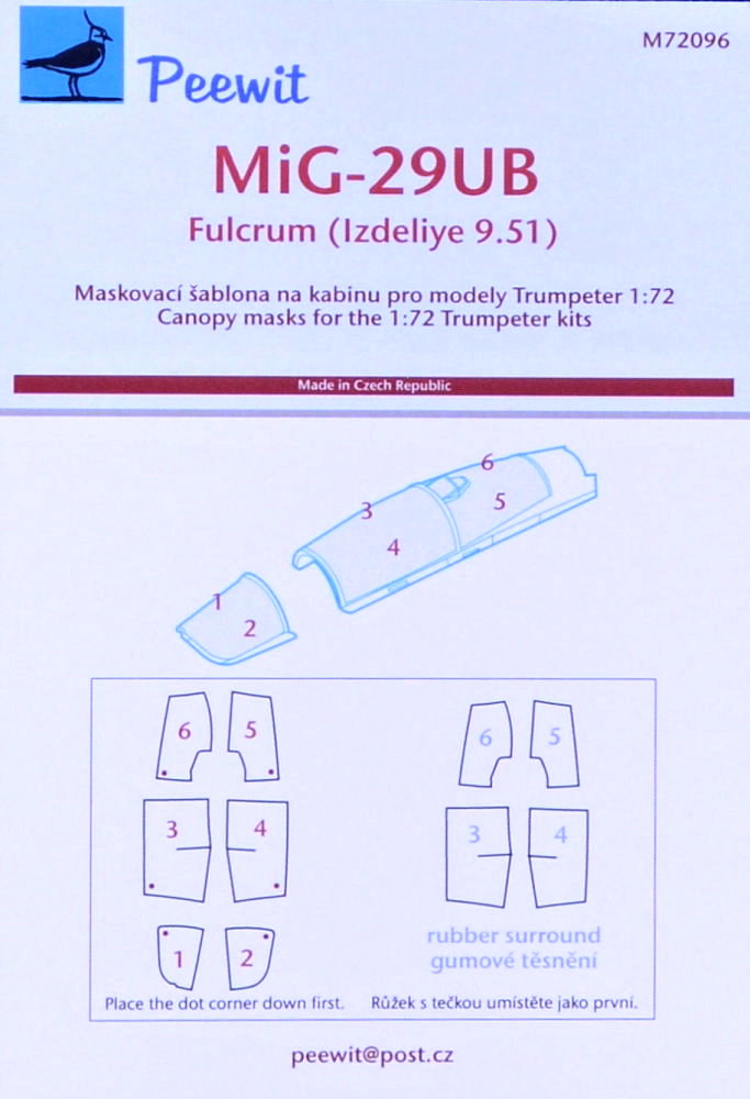 1/72 Canopy mask MiG-29UB Fulcrum (TRUMP)