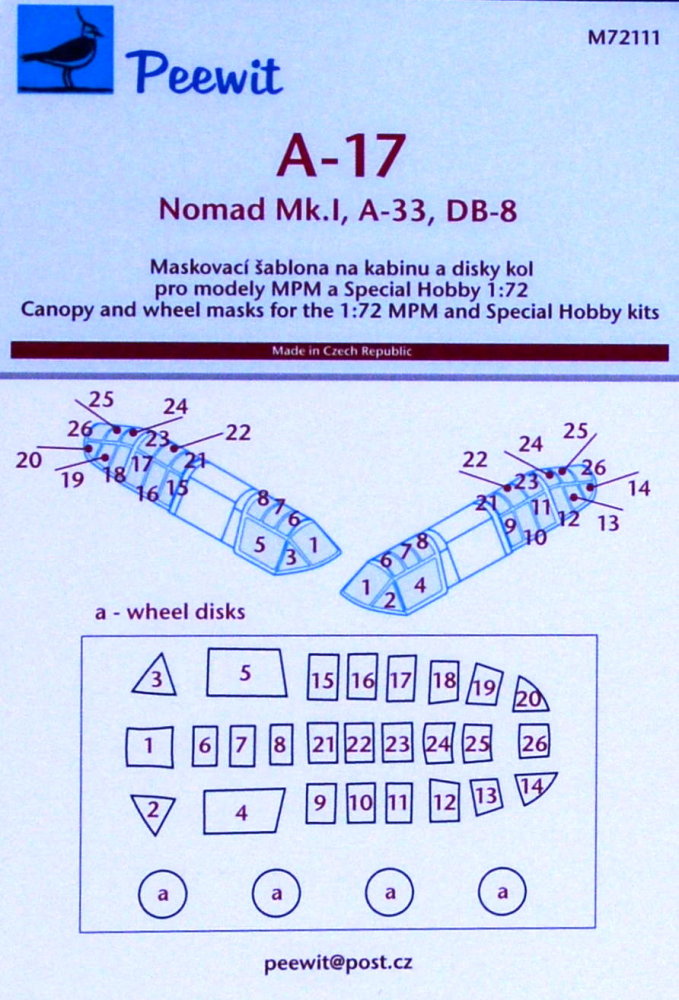 1/72 Canopy mask A-17/Nomad Mk.I (MPM/SP.HOBBY)