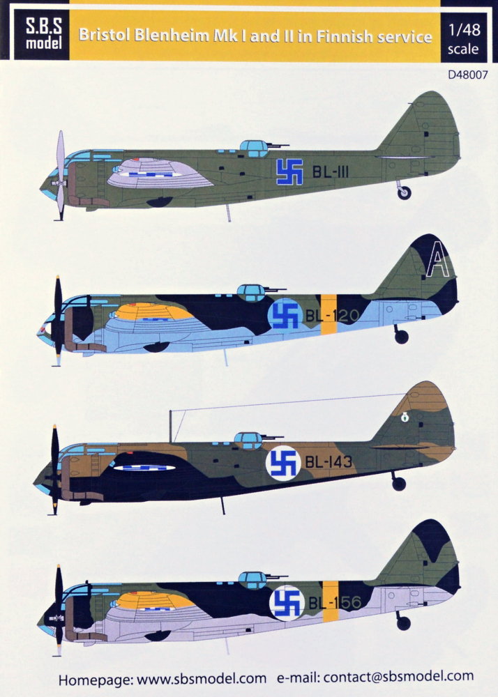 1/48 Decal B.Blenheim Mk.I/II in Finnish service