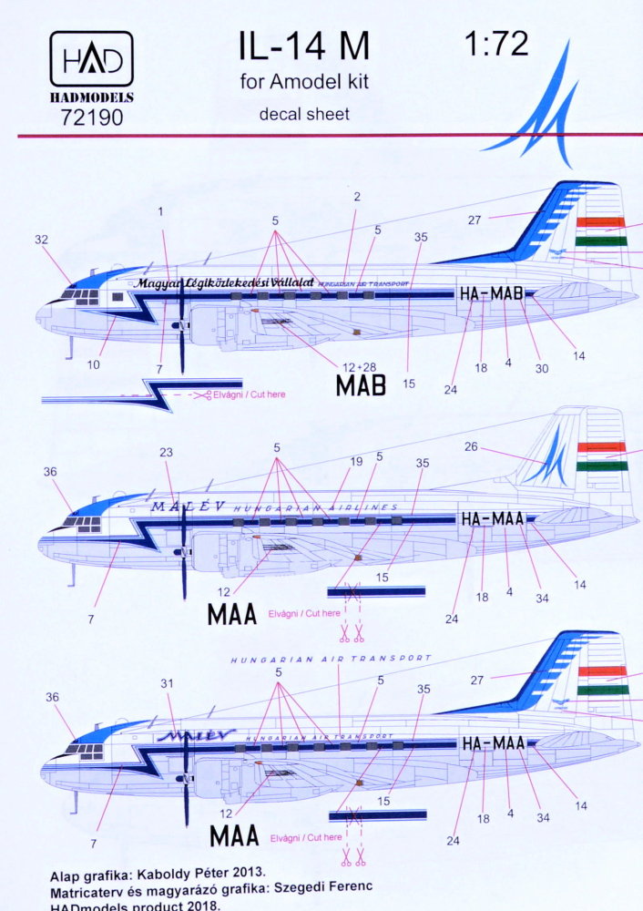 1/72 Decal Ilyushin IL-14M Hungarian Air Transport