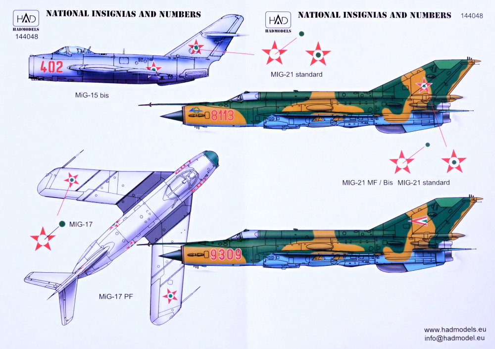 1/144 Decal MiG-15/17/19/21/23 Hungar.Nat.Insignia