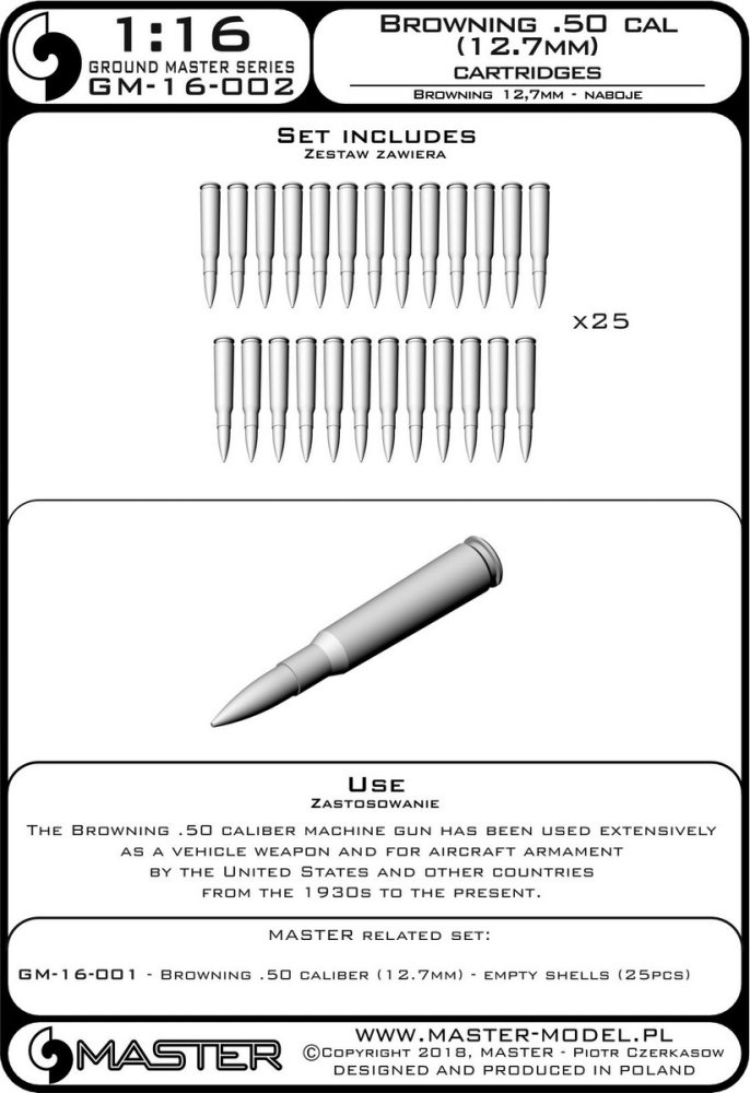 1/16 M1919 Browning .50 cal cartridges (25 pcs.)