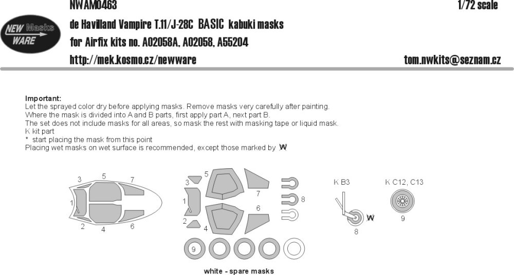 1/72 Mask DH Vampire T.11/J-28 BASIC (AIRFIX)