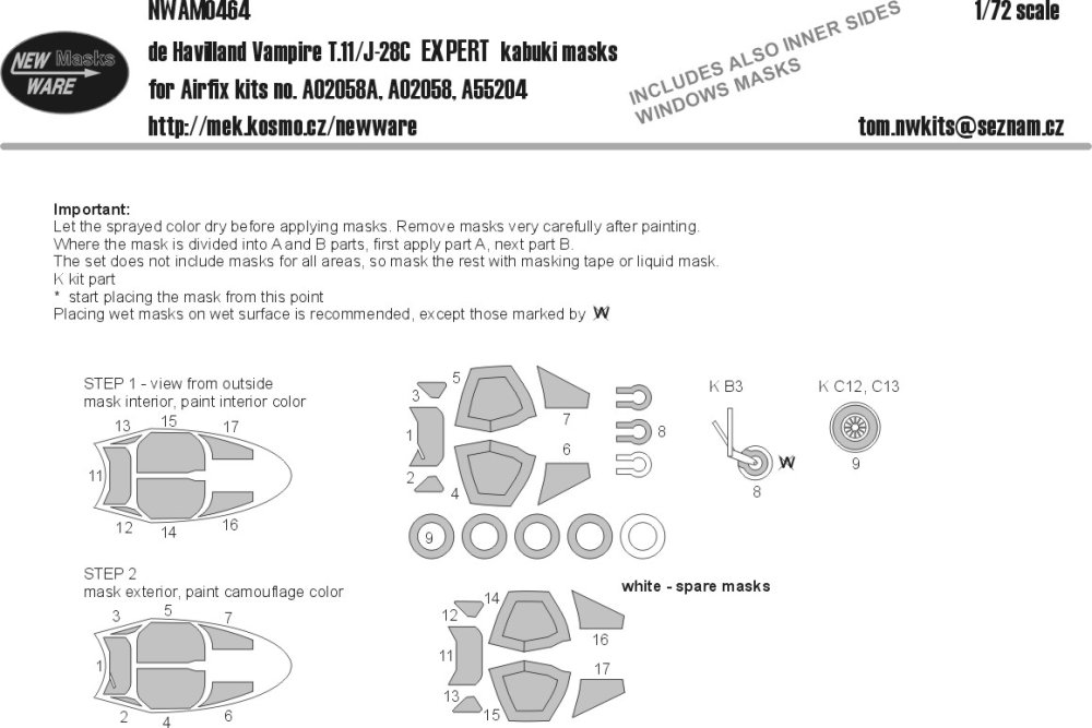 1/72 Mask DH Vampire T.11/J-28 EXPERT (AIRFIX)