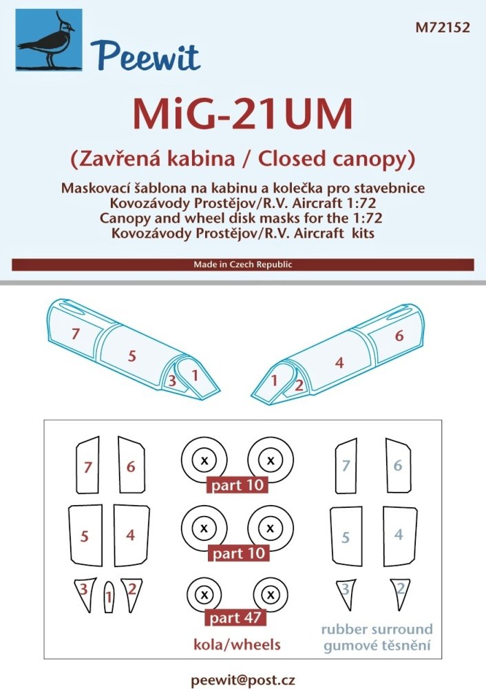 1/72 Canopy mask Mig-21UM closed canopy (KP,RV)