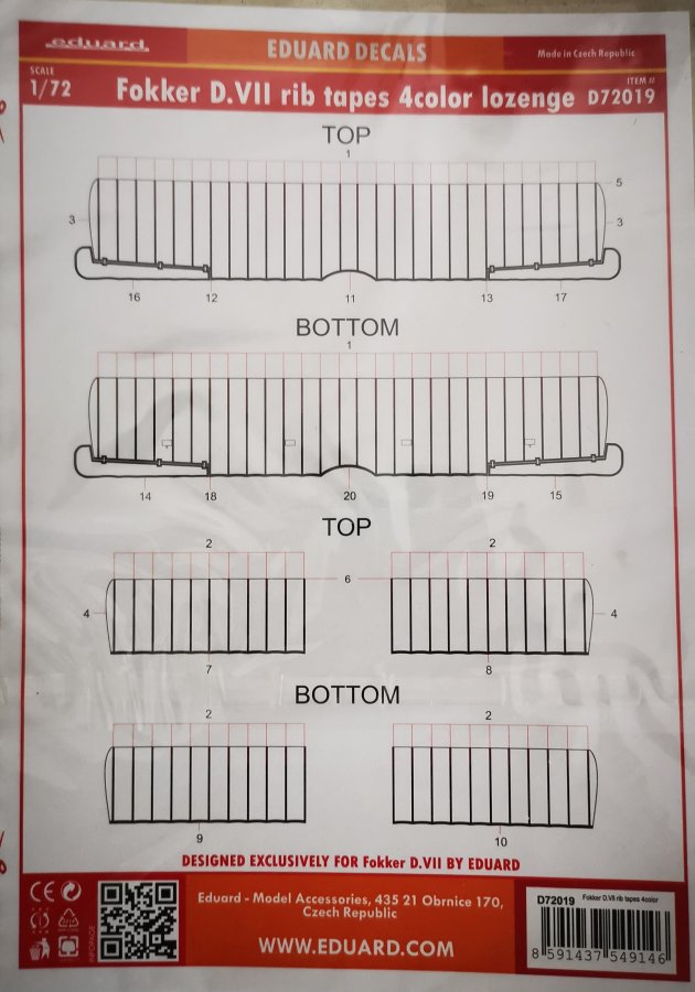 Decals 1/72 Fokker D.VII rib tapes 4-color lozenge