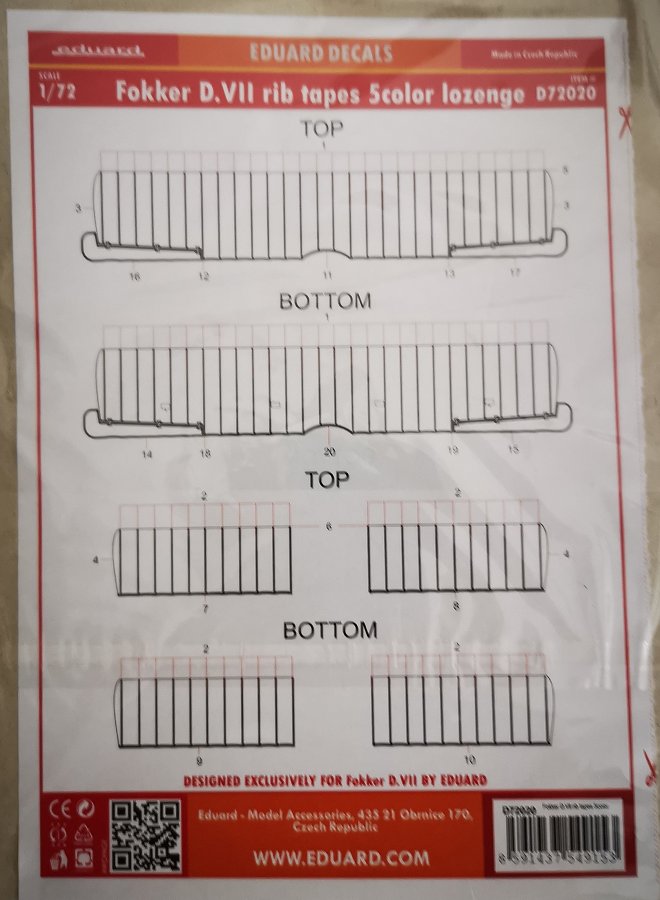 Decals 1/72 Fokker D.VII rib tapes 5-color lozenge