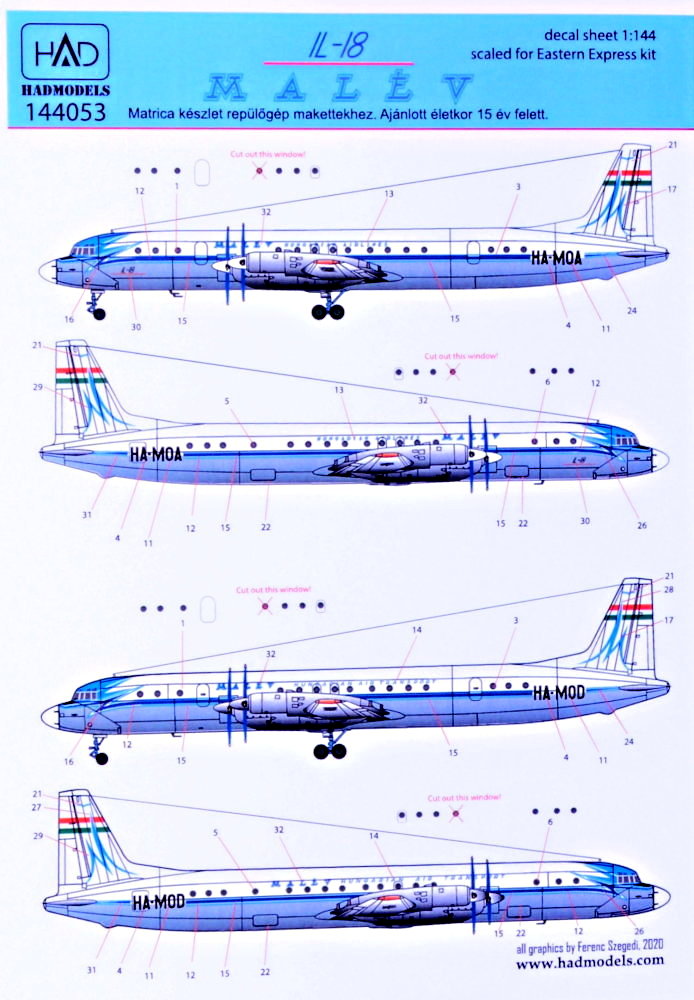 1/144 Decal IL-18 Malév Retro 60's (EAEX)