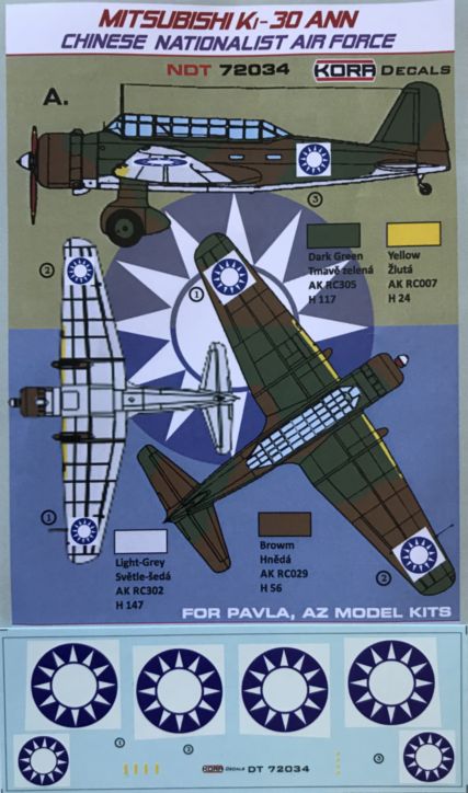 1/72 Decals Mitsubishi Ki-30 Ann Chinese Nation.AF