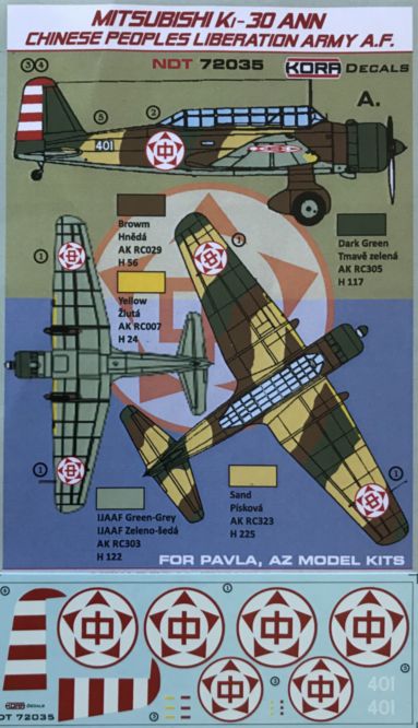 1/72 Decals Mitsubishi Ki-30 Chinese P.Liber.Army