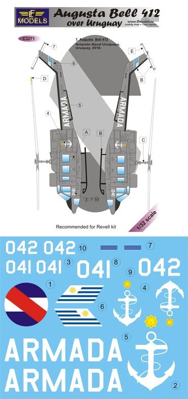 1/32 Decals Augusta Bell 412 over Uruguay (REV)