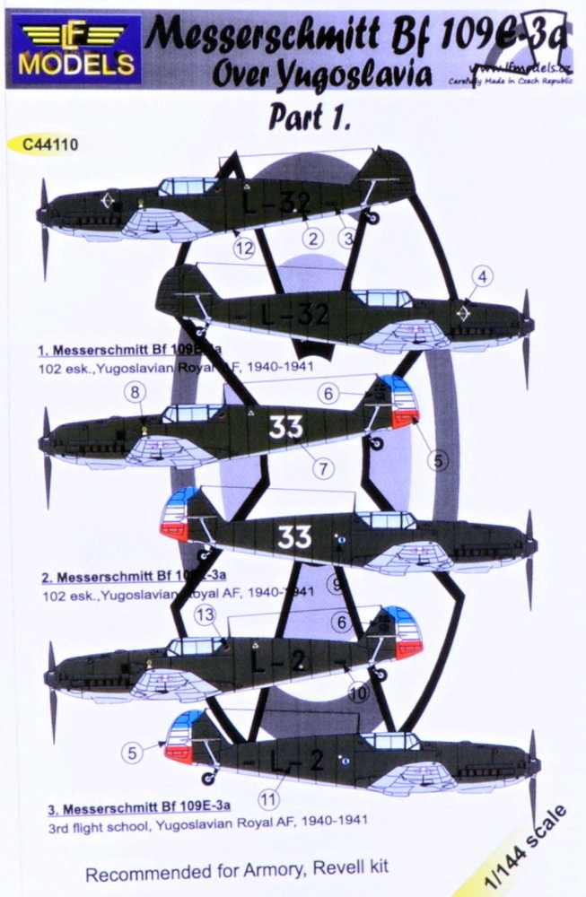 1/144 Decals Bf 109E3a Yugoslavia (REV/ARMORY) I.