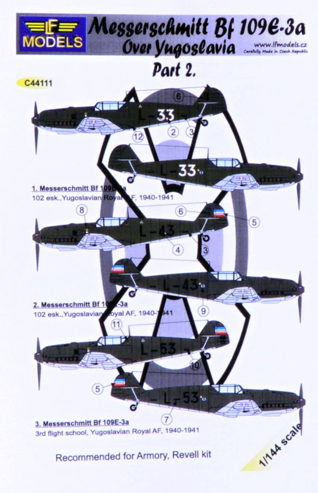 1/144 Decals Bf 109E3a Yugoslavia (REV/ARMORY) II.