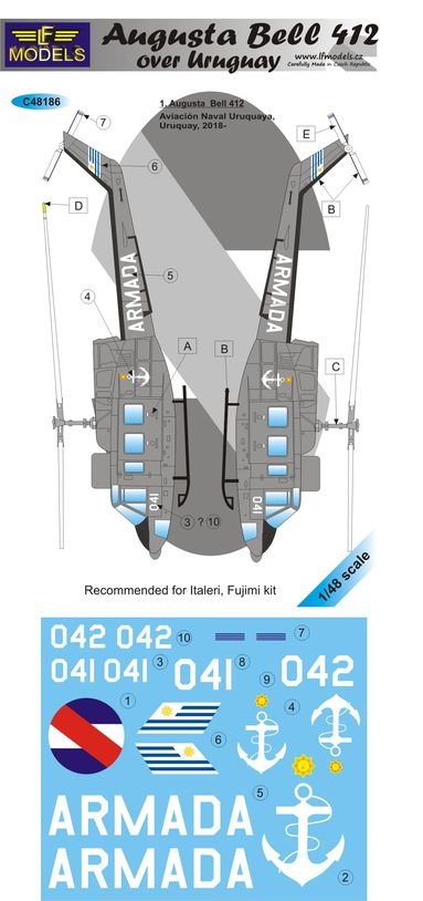 1/48 Decals Augusta Bell 412 o. Uruguay (ITA/FUJI)