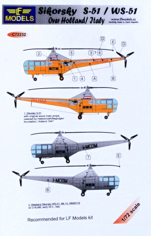 1/72 Decals Sikorsky S-51/WS-51 over Holland/Italy