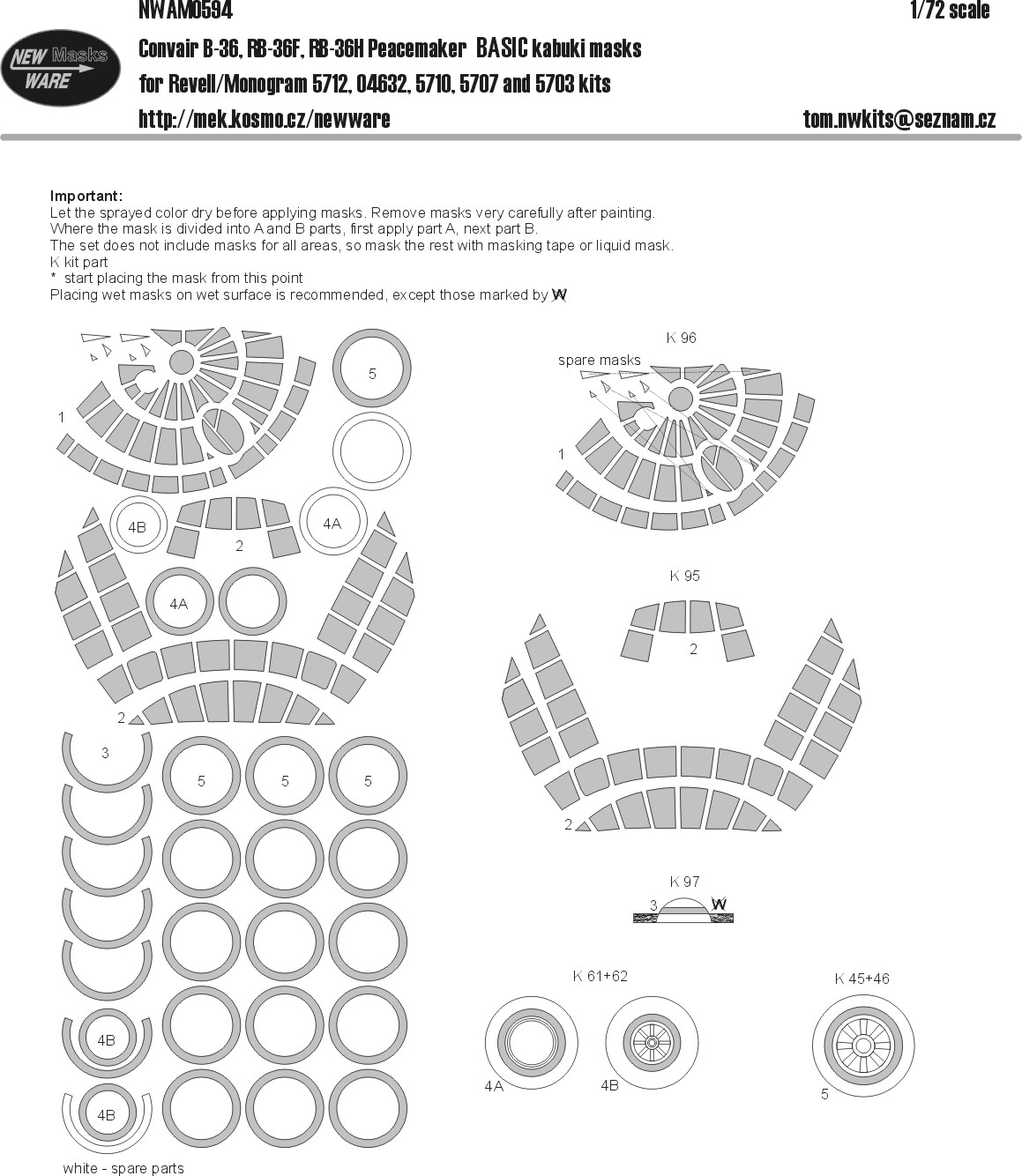 1/72 Mask Convair B-36, RB-36F, RB-36H BASIC (REV)