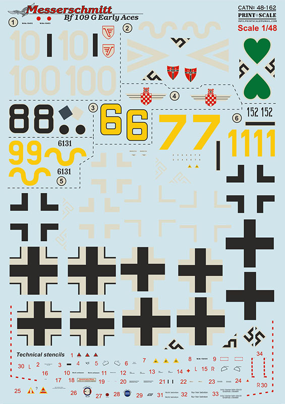 1/48 Messerschmitt Bf 109G Early Aces (wet decals)