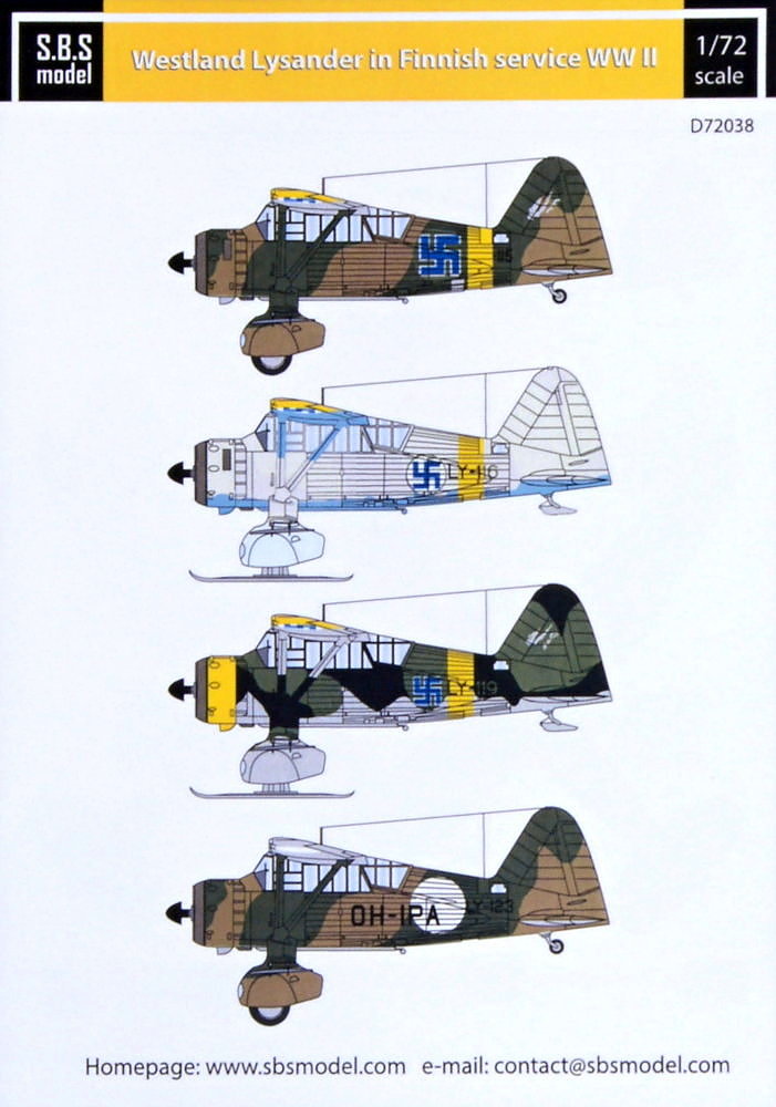 1/72 Decal Westland Lysander Finnish Service WWII