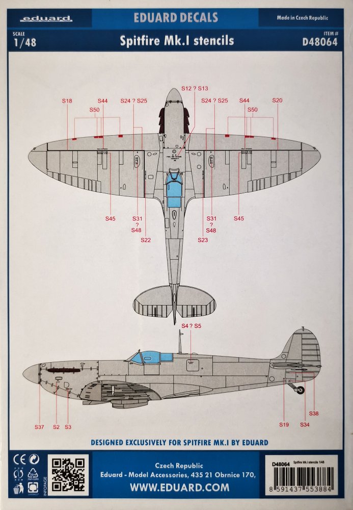 1/48 Decals Spitfire Mk.I stencils (EDU)