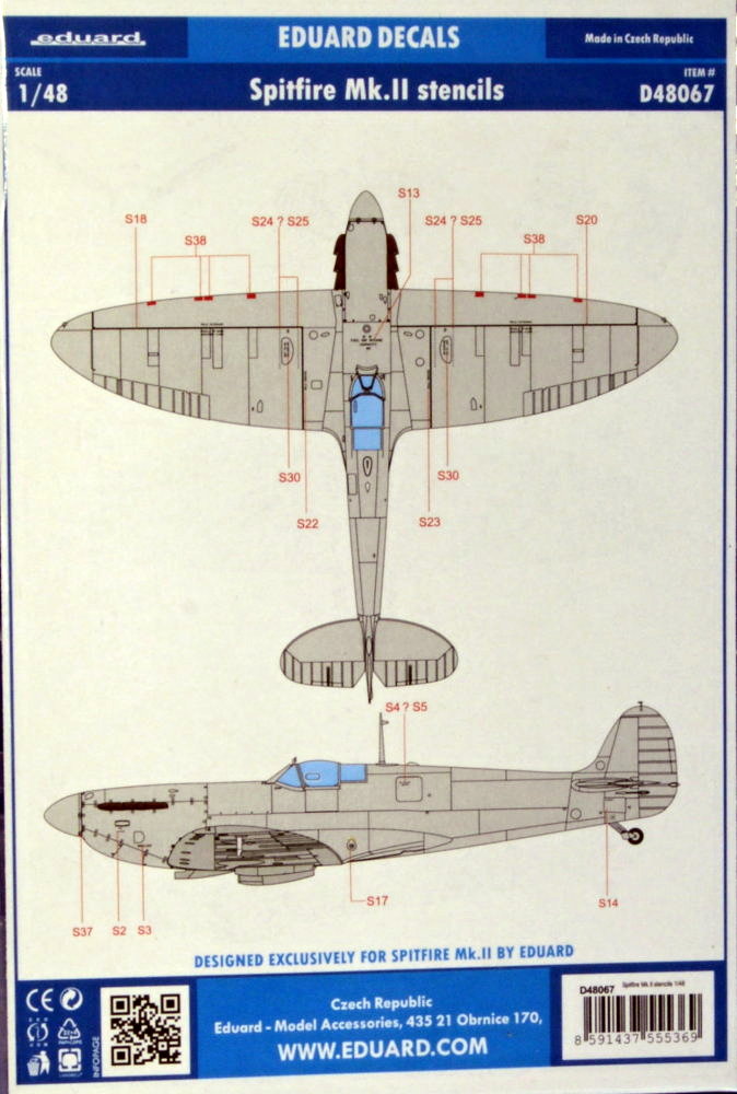 1/48 Decals Spitfire Mk.II stencils (EDU)