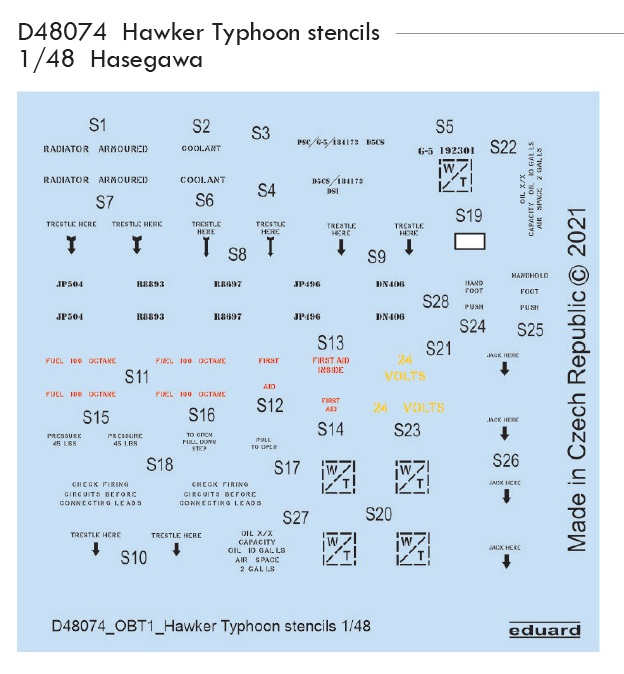 1/48 Decals Hawker Typhoon stencils (HAS)