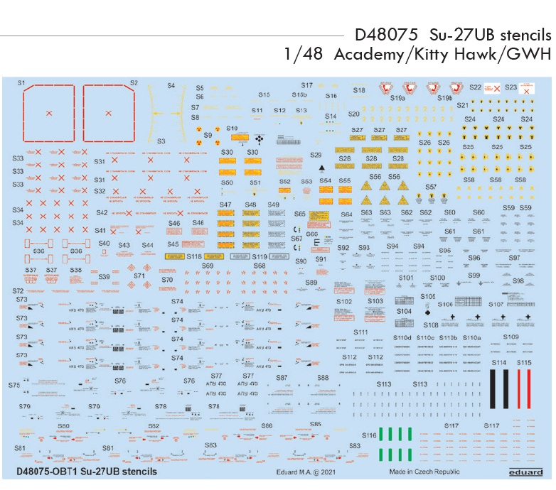 1/48 Decals Su-27UB stencils (ACAD/KITTYH/GWH)