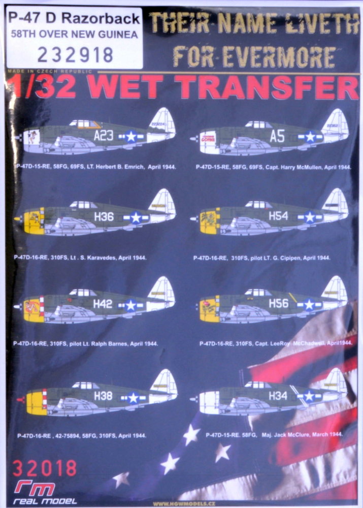 1/32 Decals P-47 D Razorback 58th Over New Guinea