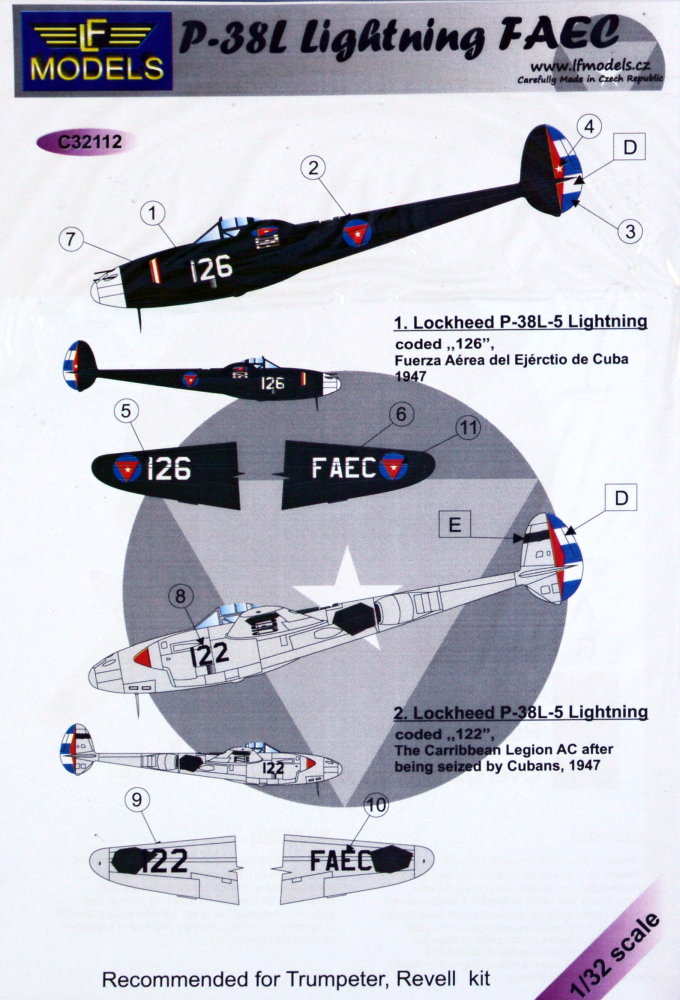 1/32 Decals P-38L Lightning FAEC (TRUMP,REV)