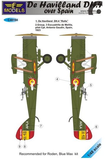 1/48 Decals De Havilland DH.4 over Spain (RODEN)