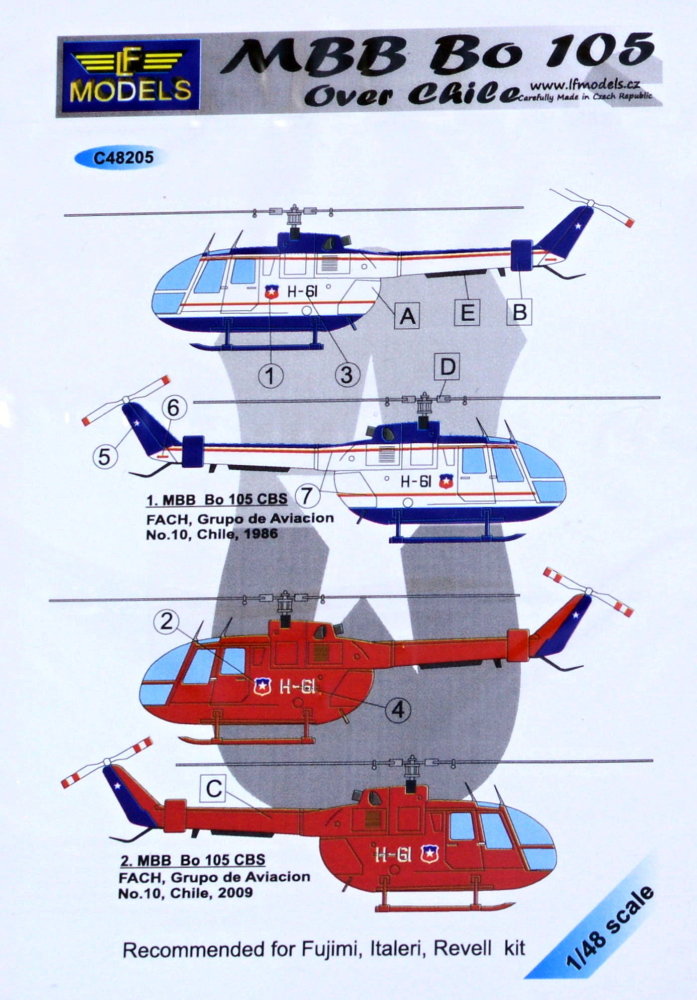 1/48 Decals MBB Bo 105 over Chile (FUJI,ITA,REV)