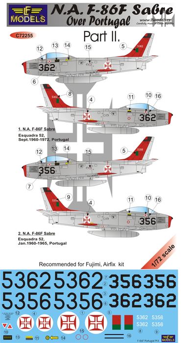 1/72 Decals F-86F Sabre over Portugal (FUJI) Pt. 2