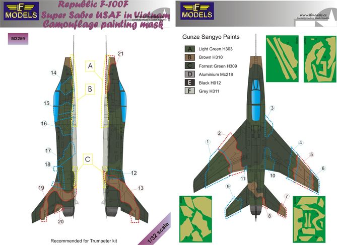 1/32 Mask Republic F-100F USAF Camoufl.painting