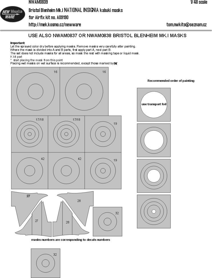 1/48 Mask Br.Blenheim Mk.I NAT.INSIGNIA (AIRFIX)