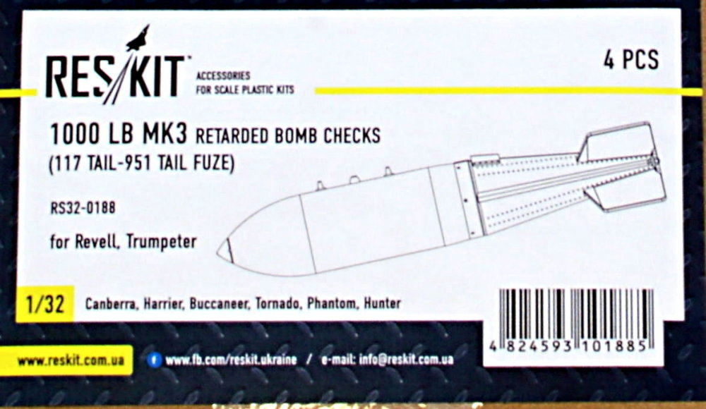 1/32 1000 lb MK3 retarded bomb checks (4 pcs.)