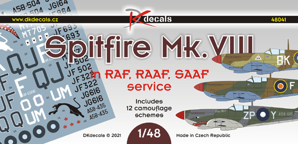 1/48 Spitfire Mk.VIII in RAF,RAAF,SAAF (12x camo)