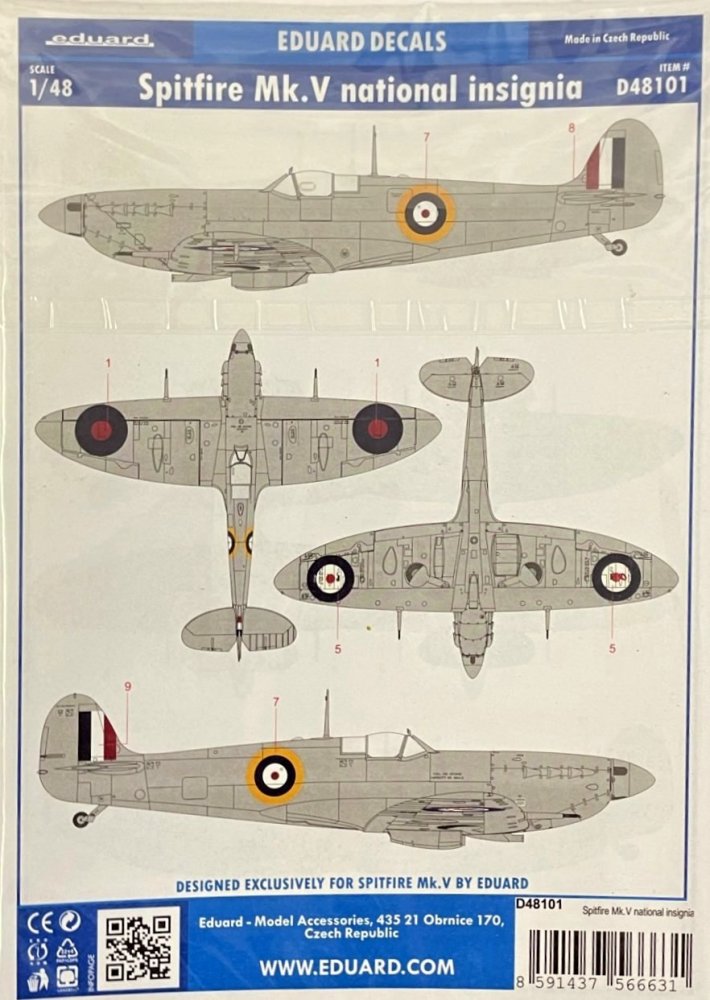 1/48 Decals Spitfire Mk.V national insignia