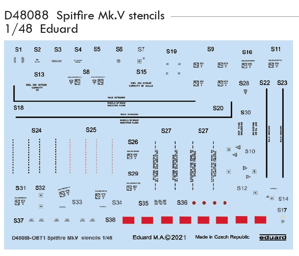 1/48 Decals Spitfire Mk.V stencils (EDU)