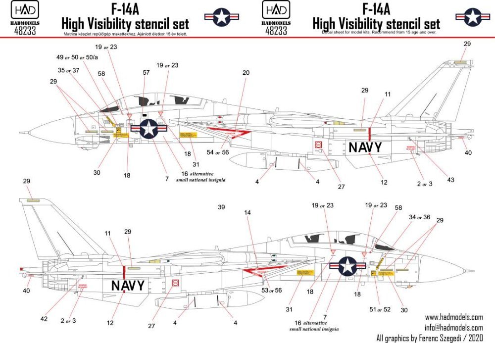 1/48 Decal F-14A High visibility stencil set 