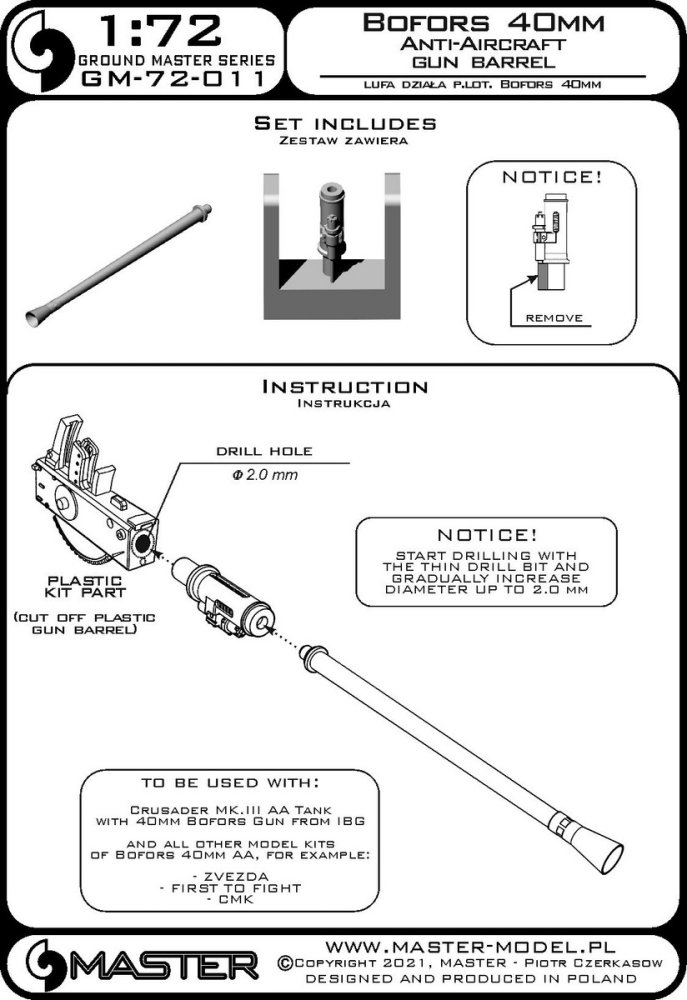 1/72 Bofors 40 mm AA gun barrel (Crusader Mk.III)