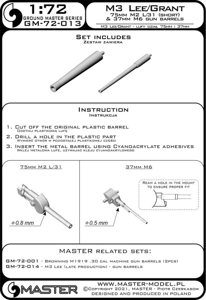 1/72 M3 Lee/Grant 75 mm M2 L/31 (short) & 37 mm M6